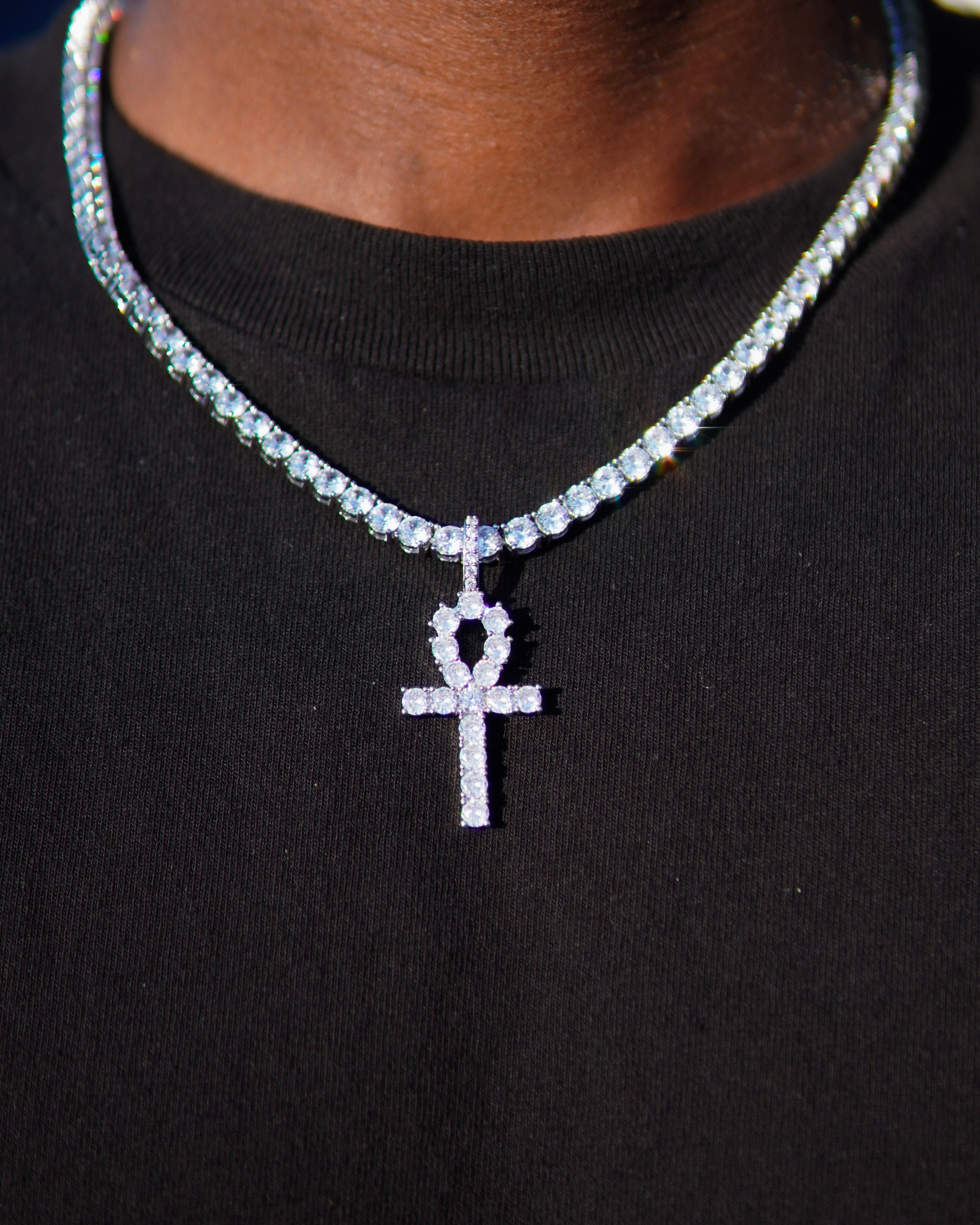 Diamond Ankh Cross Pendant - 14K White Gold - Lavenir Jewelry