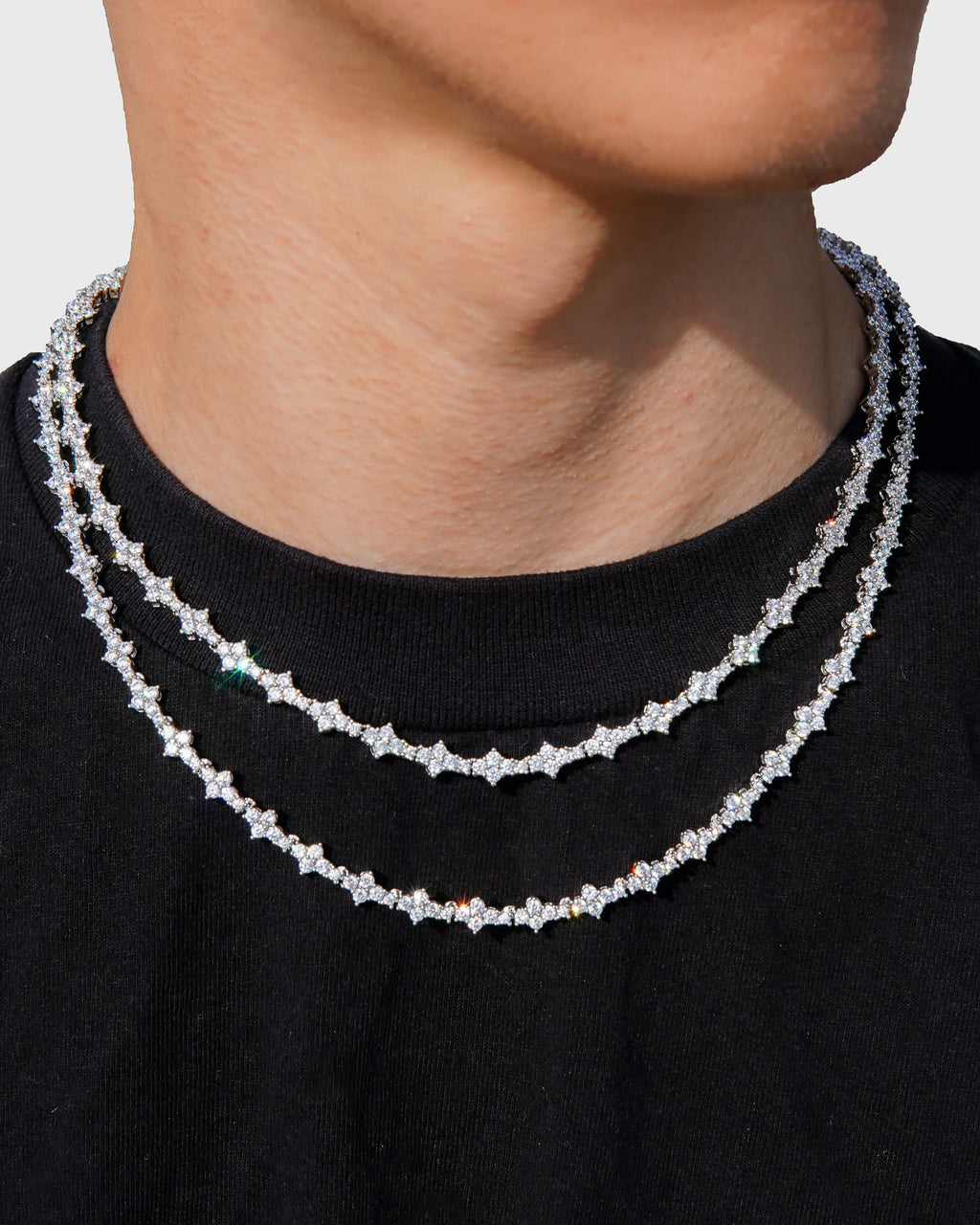 Diamond Tennis Chain (Starred) - 14K White Gold - Lavenir Jewelry